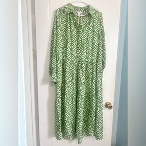 H&M Green and White Leaf-Print Maxi Dress